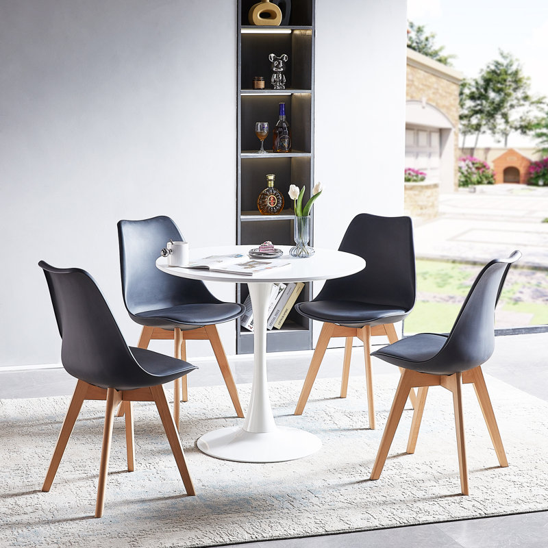 Severine 4 - Person Dining Set, Black, White, White