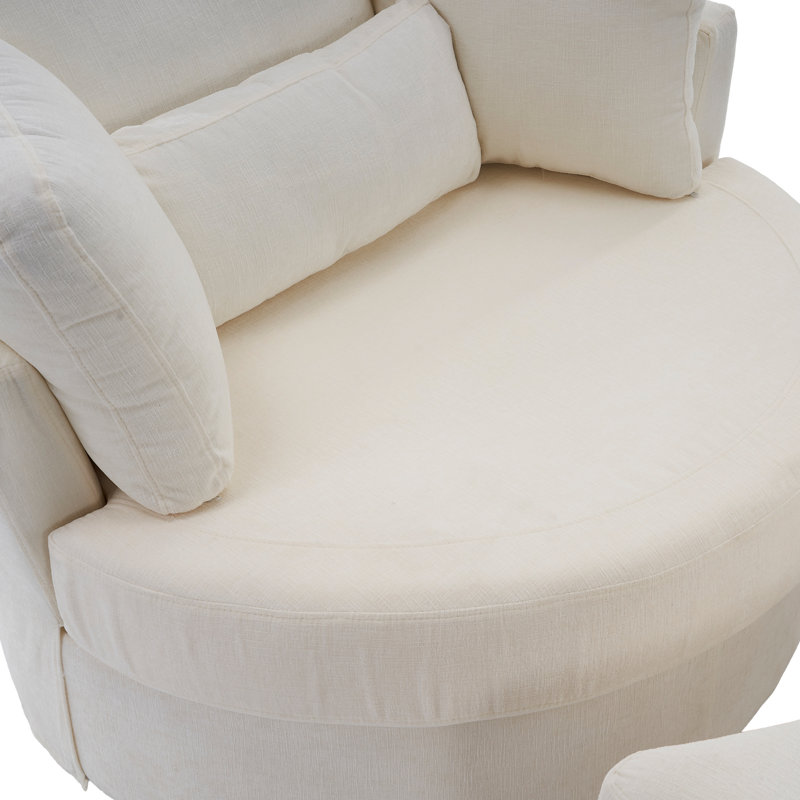 Swivel Armchair with Footstool, Beige Chenille