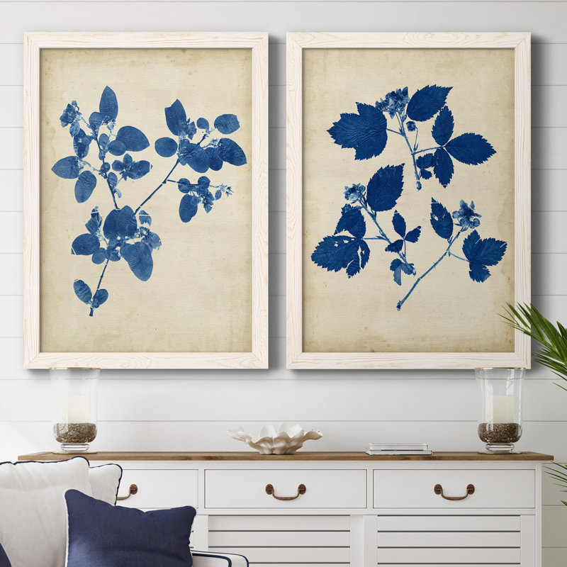 Toile encadrée Indigo Leaf Study, H 43,5 po x l 31,5 po x P 1 po, Toile blanche encadrée, Pas de tapis