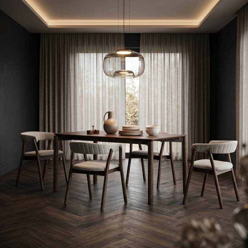 Ensemble de salle à manger 5 pièces en bois massif avec dossier courbé Oslo Grace Oslo, Brown, 4