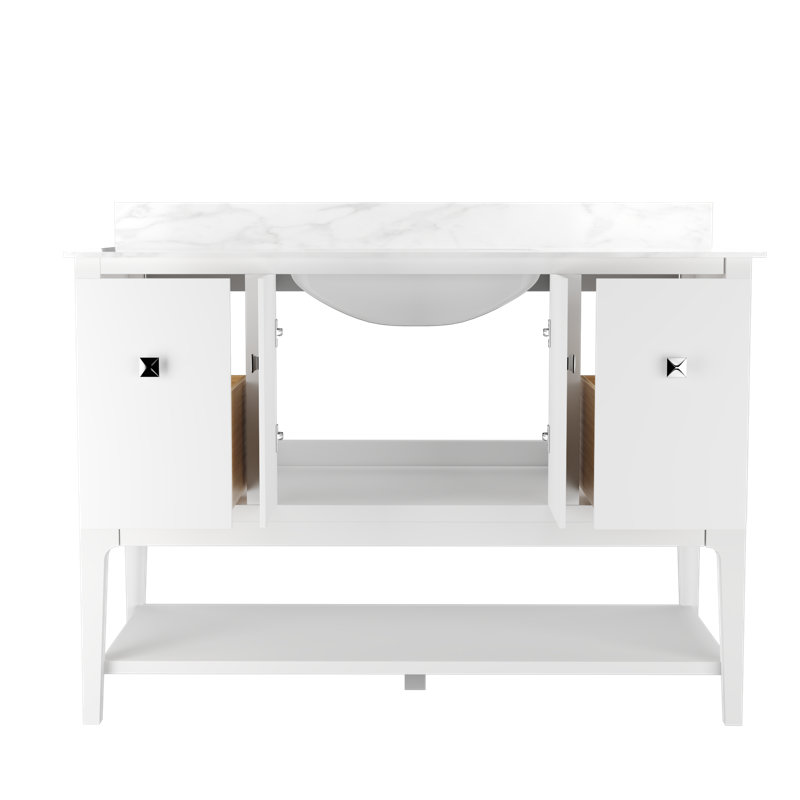  Vela 48" Fully Assembled Single Bathroom Vanity with Engineered Marble Top, Soft Closing and Splash Guard, White