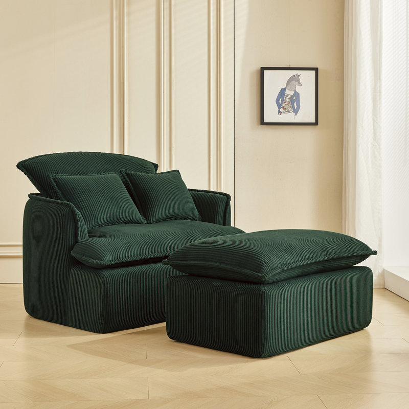Chaise avec tissu en velours côtelé, gain de place pour les appartements, convertible élégant, revêtement, Vert