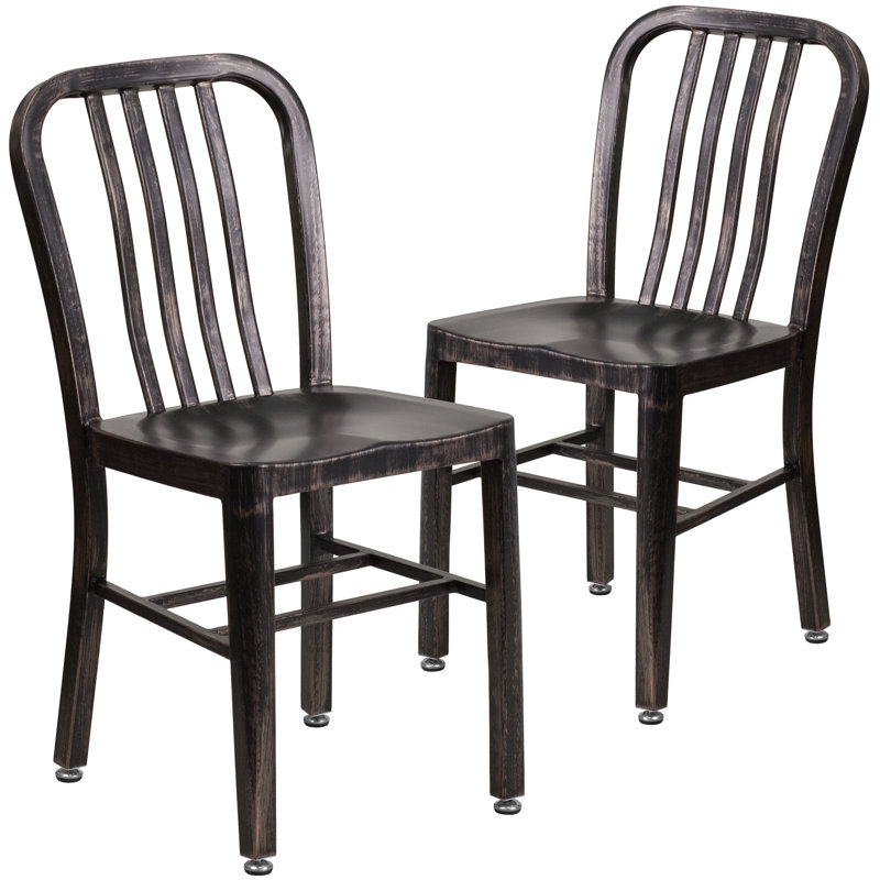 Commercial Grade Metal Indoor-Outdoor Bistro Chair, Black-Antique Gold