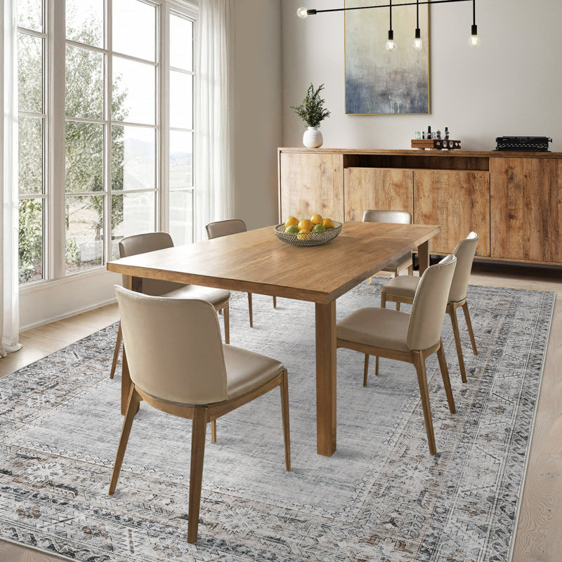 Machine Washable Rug for Living Room, Non-Slip Non-Shedding Rug, Low Pile Traditional Border Carpet, Indoor Foldable Floor Covering for Nursery, Bedroom, Dining Room