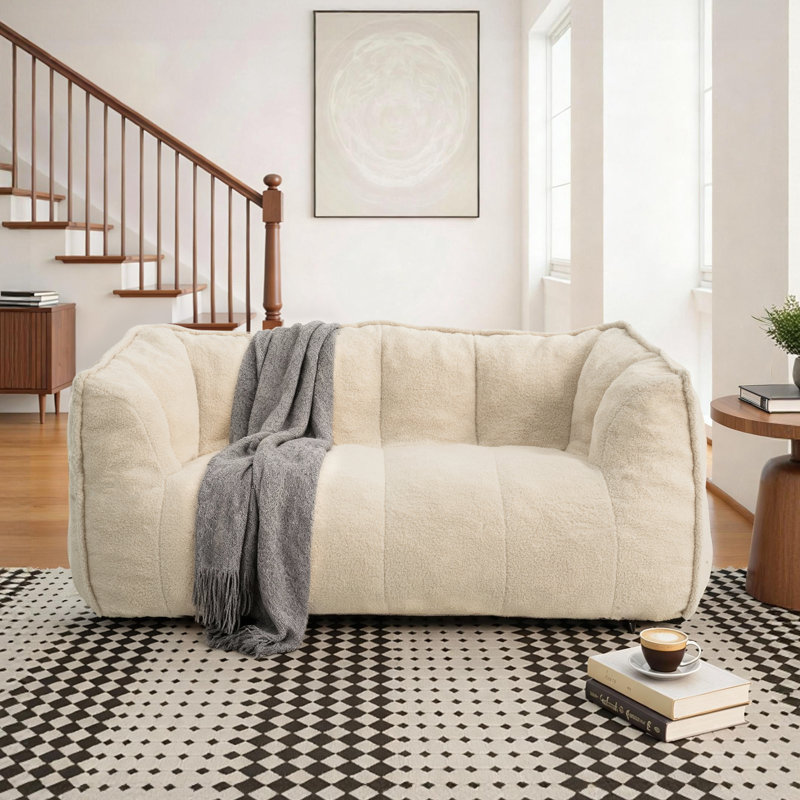 Fauteuil à billes en peluche surdimensionné Kirtis, Blanc