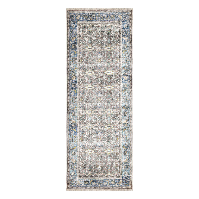 Washable Non-Slip Traditional Area Rug - Blue / Red / Brown Rug for Entryway, Hallway, Bathroom, and Kitchen