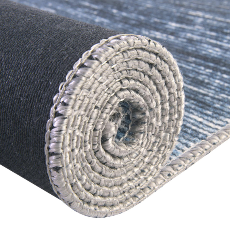 Tapis bleu en chenille tissé à la machine Montagne, Tapis de couloir 2 pi 6 po x 12 pi
