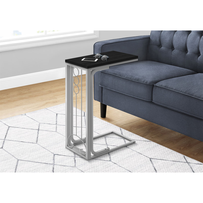 Table d'appoint, en forme de C, bout, côté, collation, salon, chambre à coucher, stratifié noir, métal gris, transitionnel