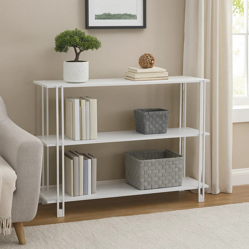 Étagère de rangement à 4 niveaux Rasha, tablettes spacieuses, métal, H 32 po x l 44 po x P 12 po, Noir, noir, noir, noir