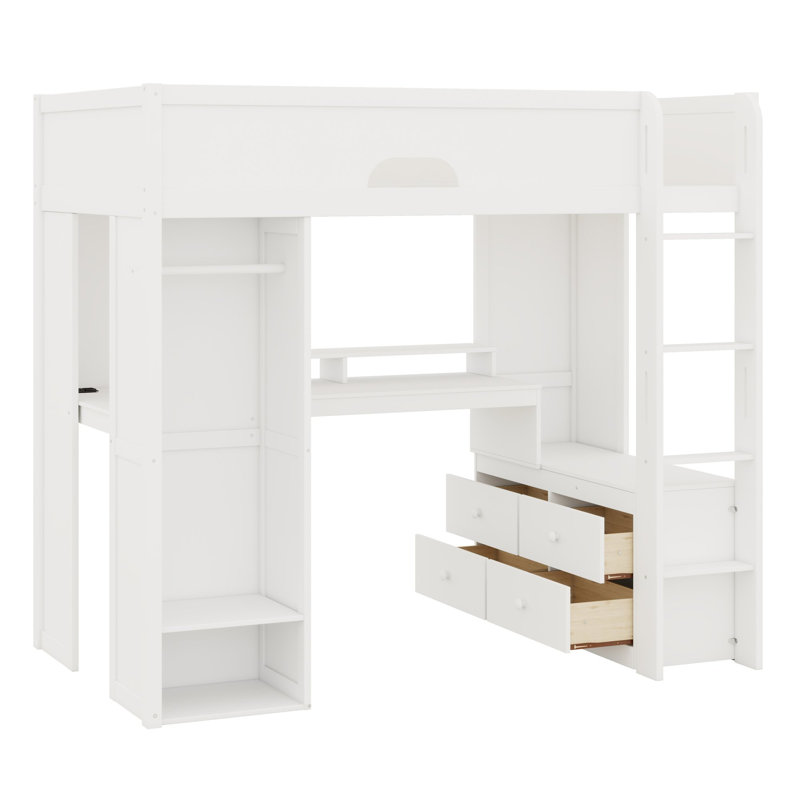Lit mezzanine avec bureau, garde-robe, éclairage contrôlé par l'application et station de charge pour les chambres à coucher complètes