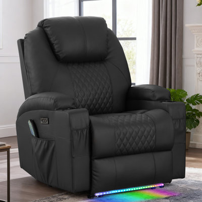 Power Recliner Chair with Heat and Massage for Adults - Home Theater Seating with LED Lights,Cup Holders,Side Pocket,USB Port - Recliner Sofa for Living Room