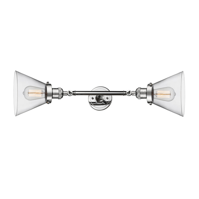 Cone 2 Light Bath Vanity Light, 6 Watt Vinage LED Bulb, Clear, Polished Chrome