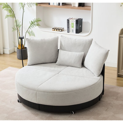 Large 360 Swivel Fashion Chair, Gray , Adjustable Phone Stand, With Lumbar Pillow, 2 Sitting Throw Pillows,