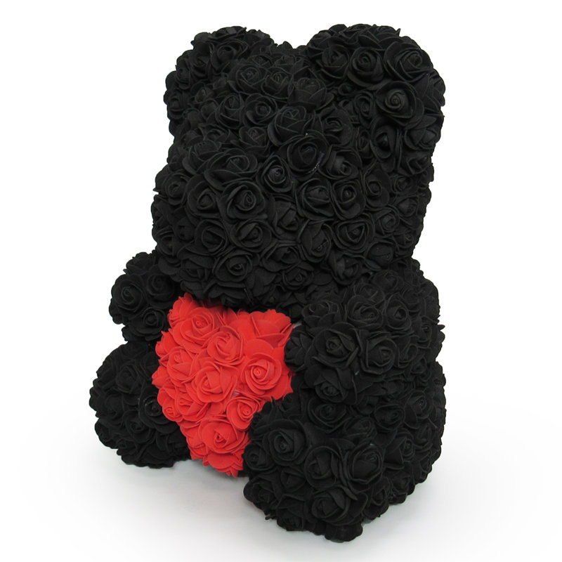 Ours en peluche avec boîte-cadeau Forever Rose Flower, Noir/rouge