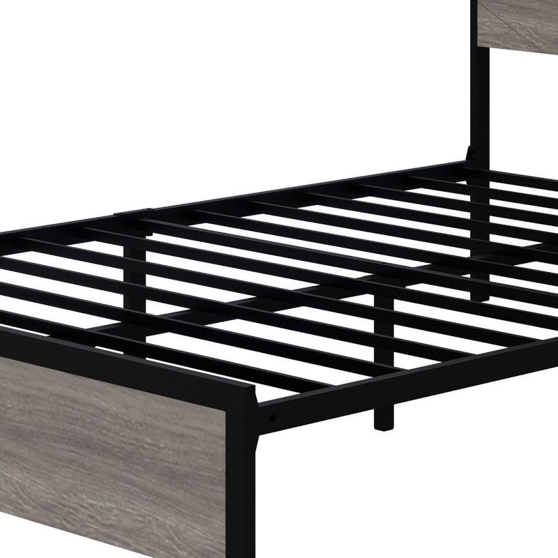 Base de lit plateforme avec tête de lit à DEL avec rangement et 2 USB, grand rangement sous le lit, Double