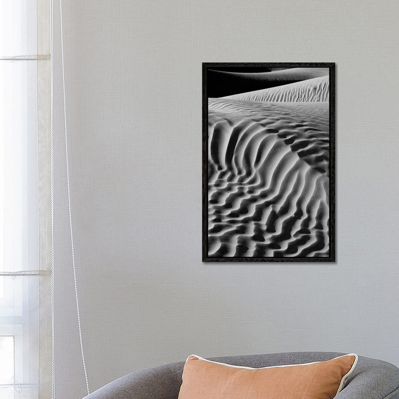 Black And White Landscape With View Of Mesquite Flat Dunes, Death Valley National Park, Mojave Desert, California, USA by Panoramic Images - Floater Frame Gallery-Wrapped Canvas Giclée on Canvas