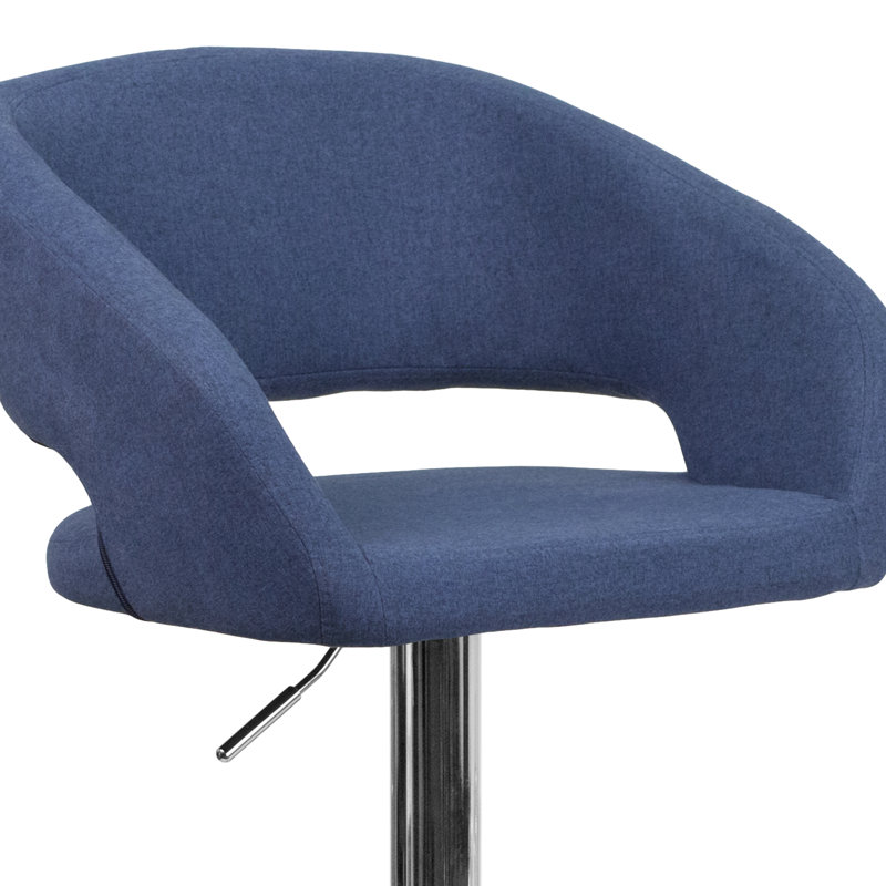 Amberlie Modern Upholstered Adjustable-Height Barstool with Footrest, Chrome, Blue