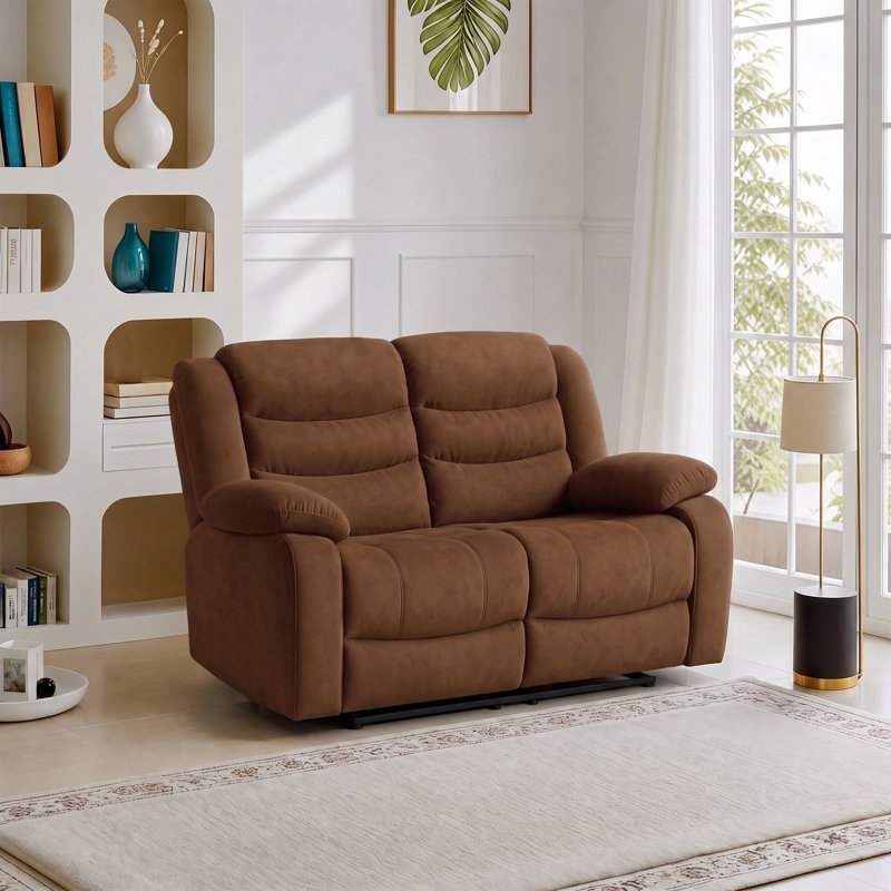 Frithiof 59"Microfiber Manual Recliner Chair Reclining Loveseat, Brown