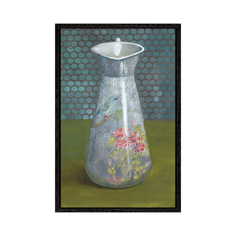 Pitcher With Bird by Miri Eshet - Painting on Canvas, Black Framed, 101.6 cm H x 66.04 cm W