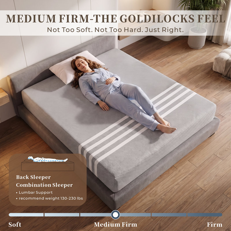 12" Gel Memory Foam Queen Mattress with Cooling Technology & Pressure Relief, Medium-Light Grey