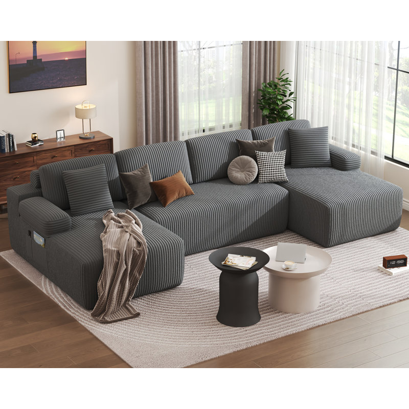 4 Seater Corduroy Sofa, Grey