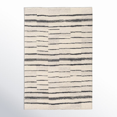 Rune Striped Handmade Tufted Wool Area Rug in Beige/Charcoal