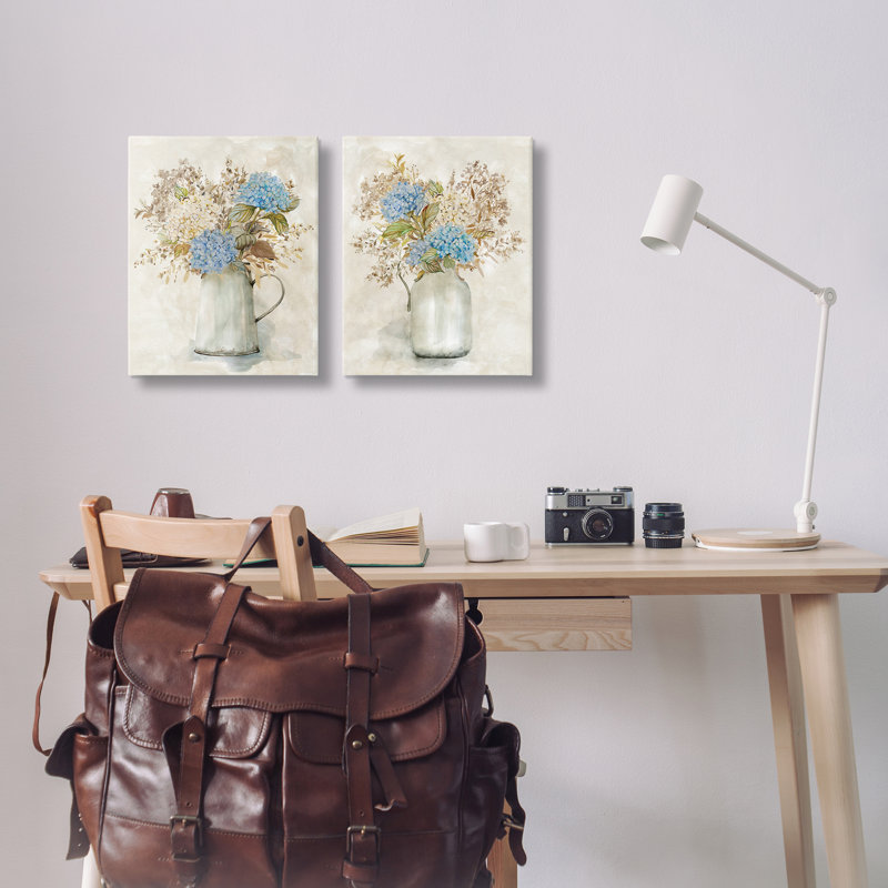 Bouquets avec charme champêtre, ensemble de 2 toiles d'art, design par Carol Robinson, H 20 po x l 16 po