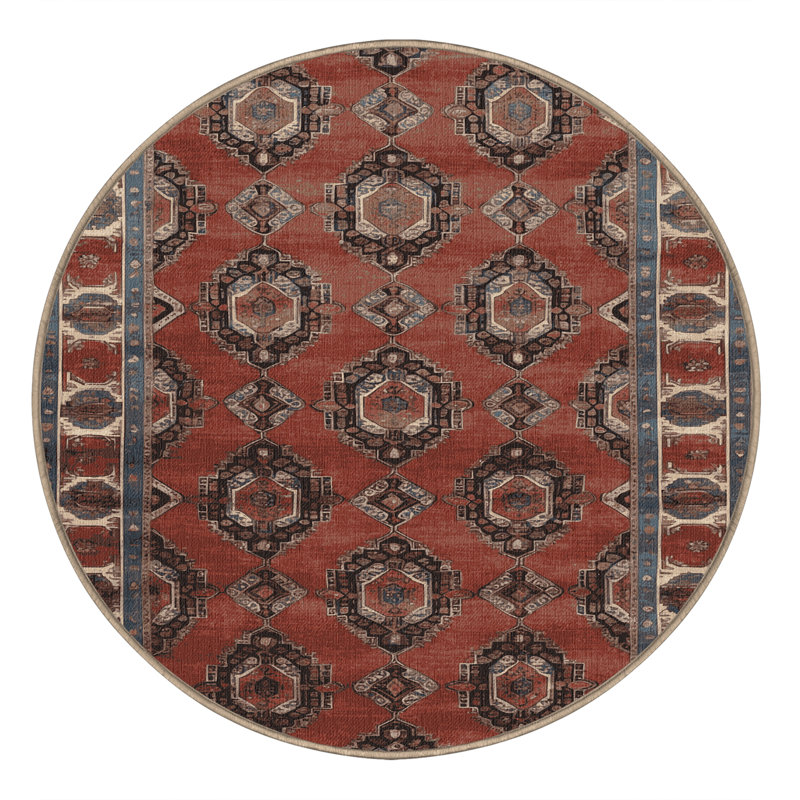 Machine Washable Persian Brown Area Rug, Round 8'