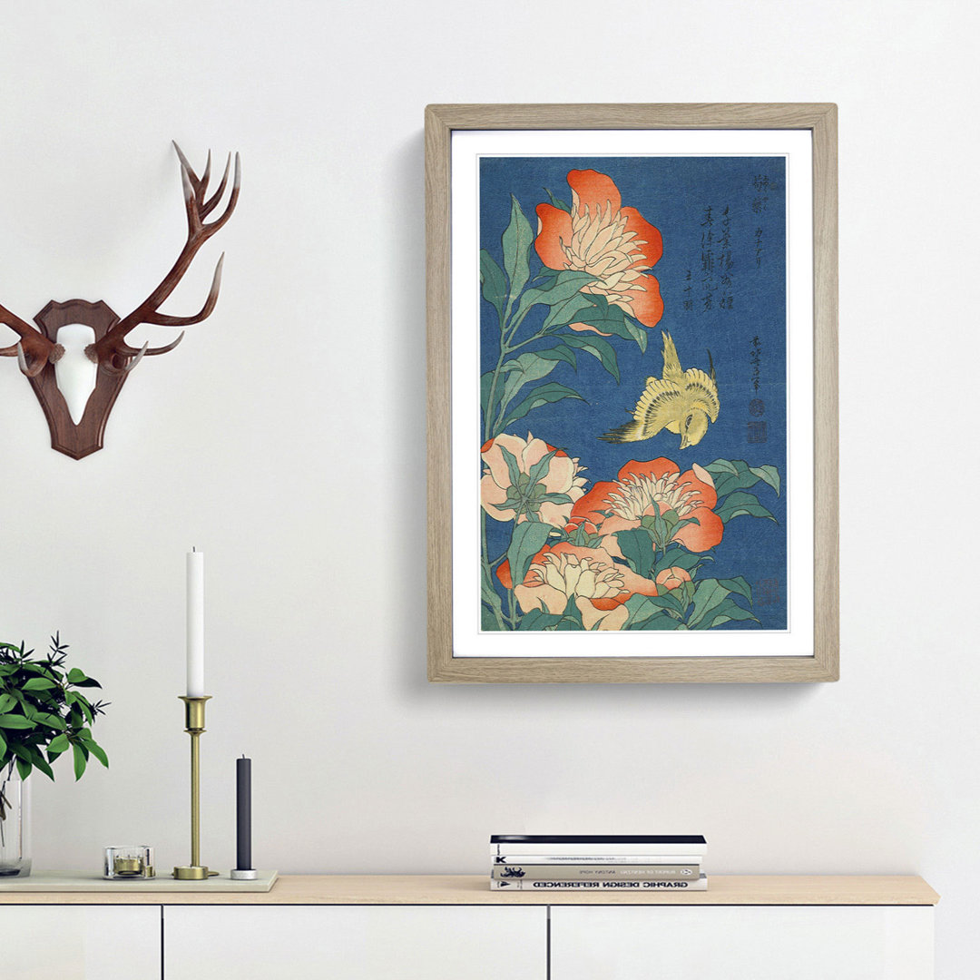 Canary and Peony by Katsushika Hokusai - Picture Frame Painting Print