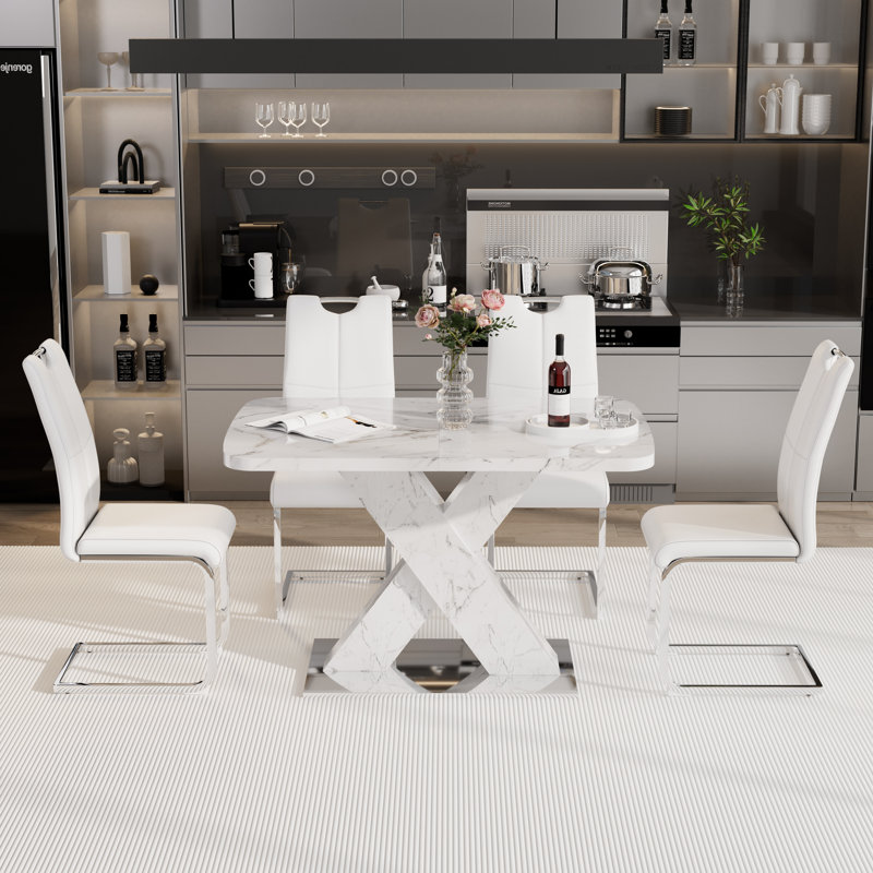 Ensemble de table de salle à manger rectangulaire moderne avec chaises en cuir - extensible, peu encombrante et multifonctionnelle