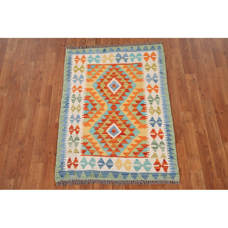 Geometric Wool Kilim Oriental Rug 3x4