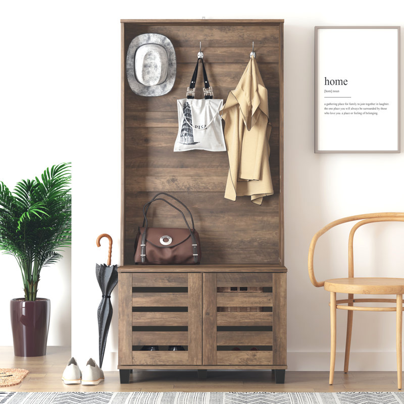 Lismore Hall Tree 31.3'' Wide with Bench and Shoe Storage, Knotty Oak