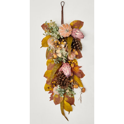 32" Fall Pumpkin Eucalyptus Cone Teardrop