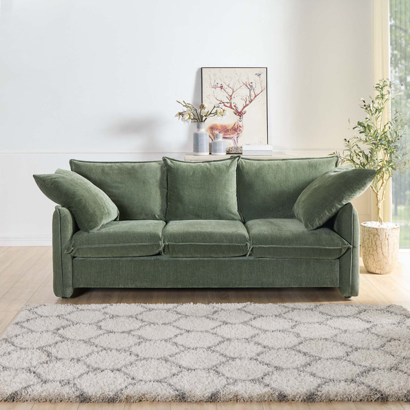 Canapé Mid-Century 3 places pour le salon, 100 % polyester vert