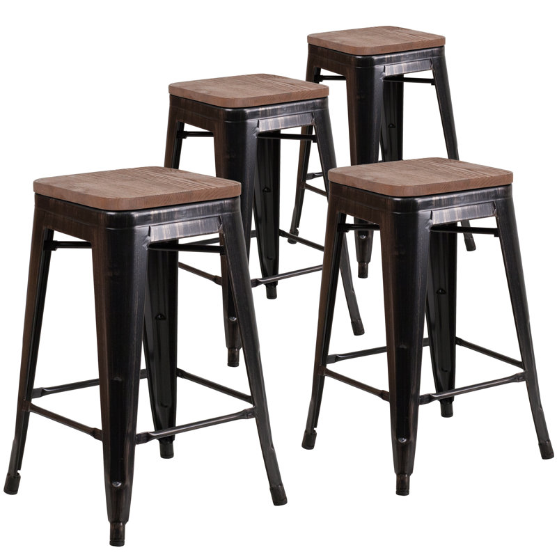Tabouret à hauteur de comptoir 24 po Gladus, Noir / Doré antique, 4, Tabouret de comptoir (assise de 24 po de hauteur)
