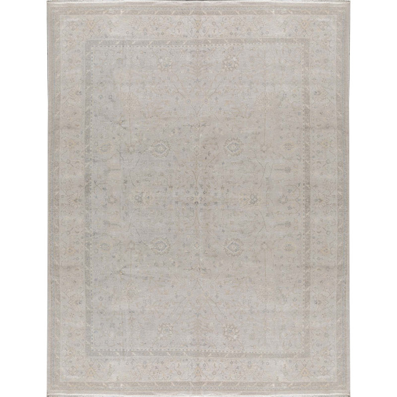 Hand-Knotted High-Quality Light Gray and Light Gray Area Rug