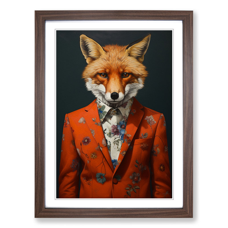 Fox Contemporary - Framed Print, 34cm H x 25cm W x 2cm D, Walnut