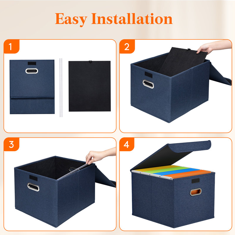 File Organizer Box With Lids, Portable Storage File Boxes With Plastic Slide, Hanging File Boxes Document Storage For School Home Office Supplies, Decorative Folders Storage System