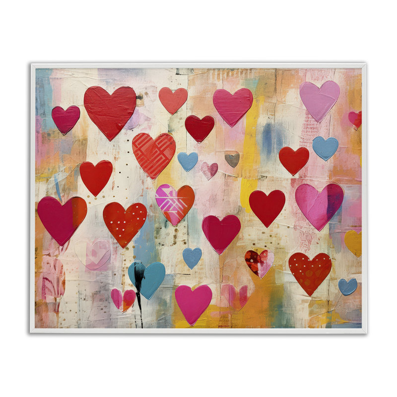 Playful Patterned Hearts Framed Giclee Art by LSR Design Studio, Coastal White Framed Giclee, 11" H x 14" W