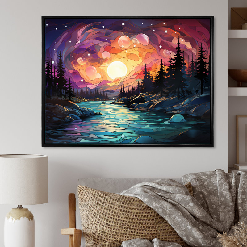 " Landscape Aurora Borealis Natures XI ", Cadre flottant noir, H 34 po x l 44 po x P 1,5 po
