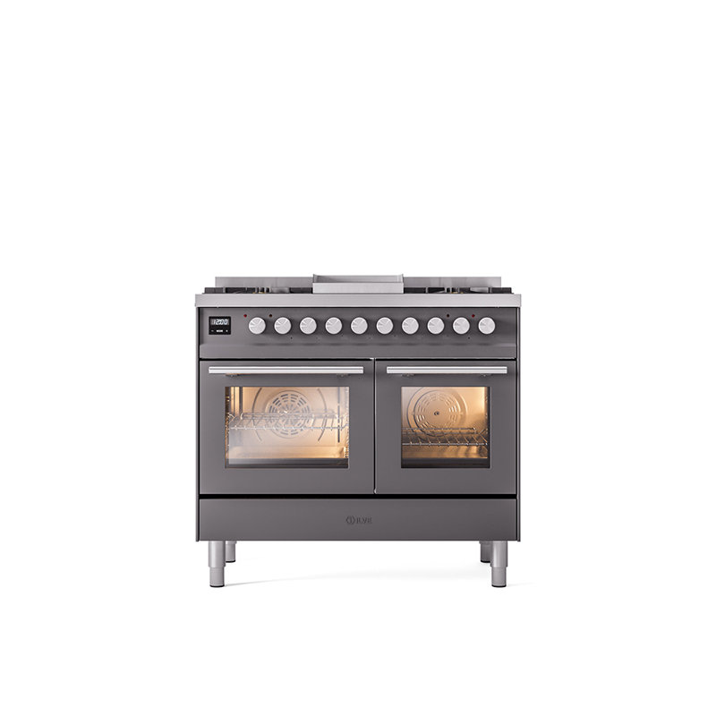 ILVE Professional Plus II 40 in Dual Fuel Range, Graphite Matte/Stainless Steel, Natural Gas