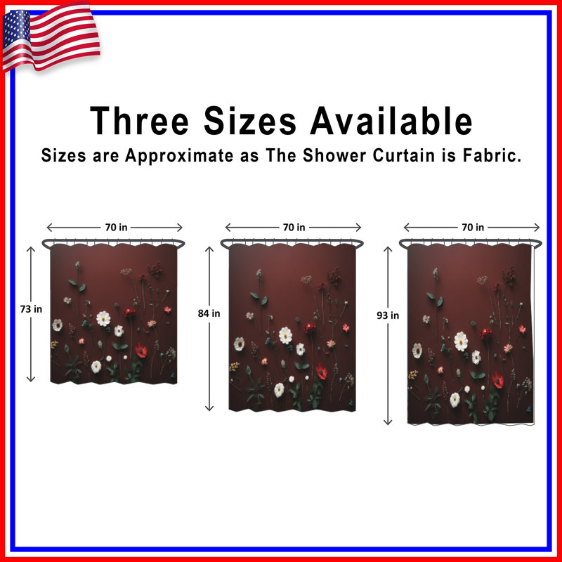 Fleurs blanches assorties sur des rideaux de douche rouges très longs, 70in W x 93in H