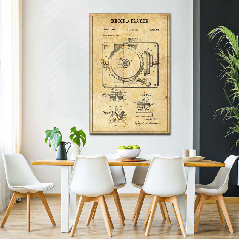 Disque tourne-disque brevet sur toile, H 48 po x l 32 po x P 1,25 po