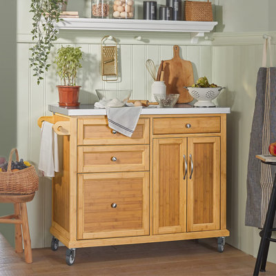 Keper 115 cm W Kitchen Island with Steel Top