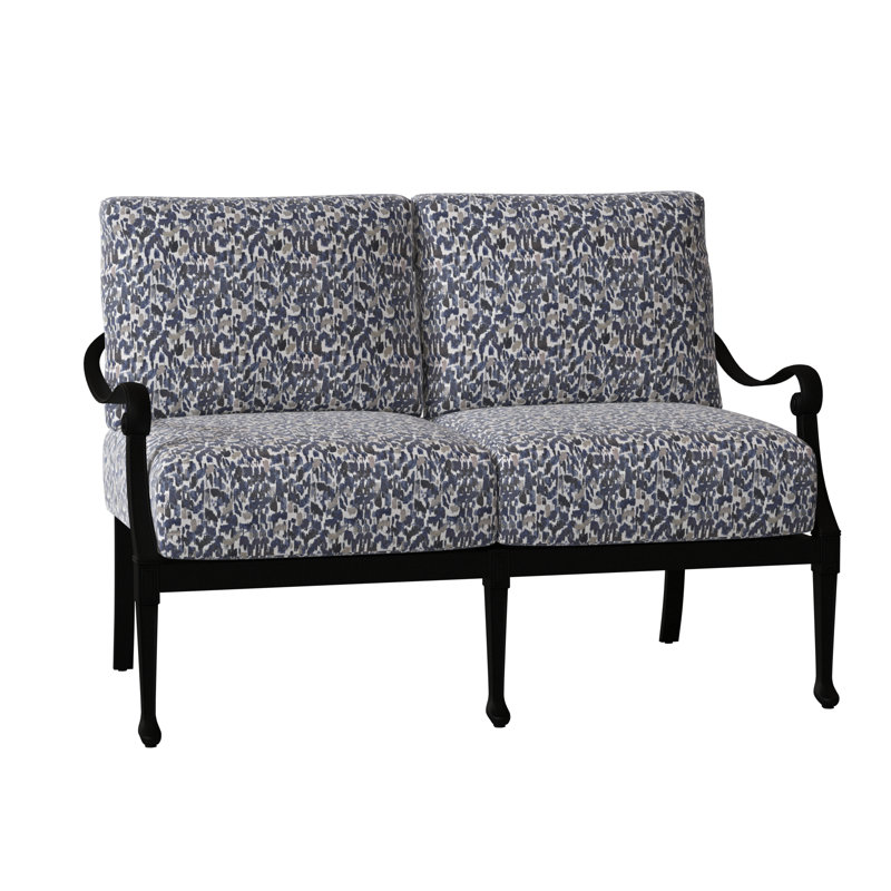 Wiltshire 49.3'' Wide Aluminum Loveseat with Cushions, Pewter, Fairview Indigo Abstract Sunbrella®
