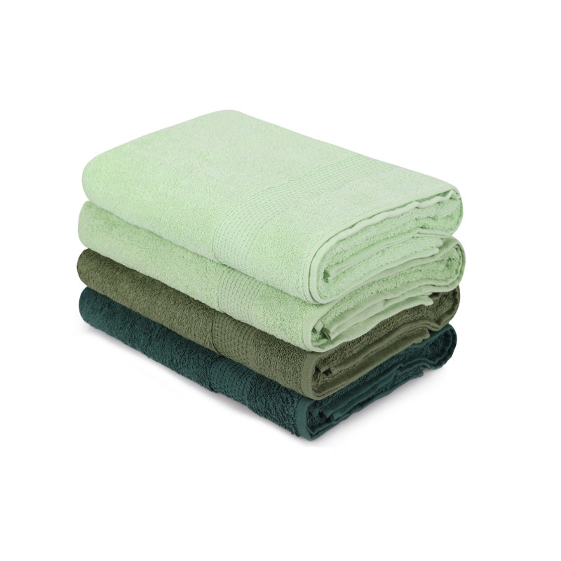 Ensemble de 4 serviettes de bain 100% coton 4 pièces, Vert clair / vert olive / vert