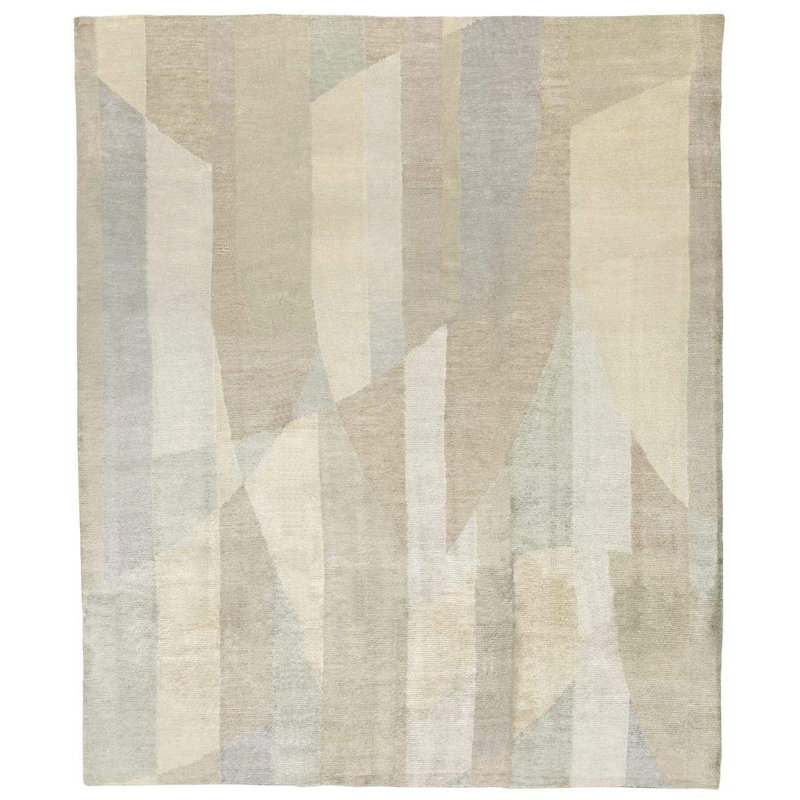 Gilded Silk Geometric Area Rug in Beige/Natural/Taupe/White, Rectangle 2' x 3'