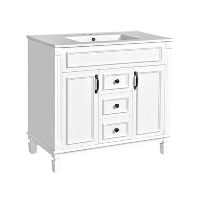 Dashayla Modern 36' Single Bathroom Vanity with Ceramic Top, Mirror Cabinet included