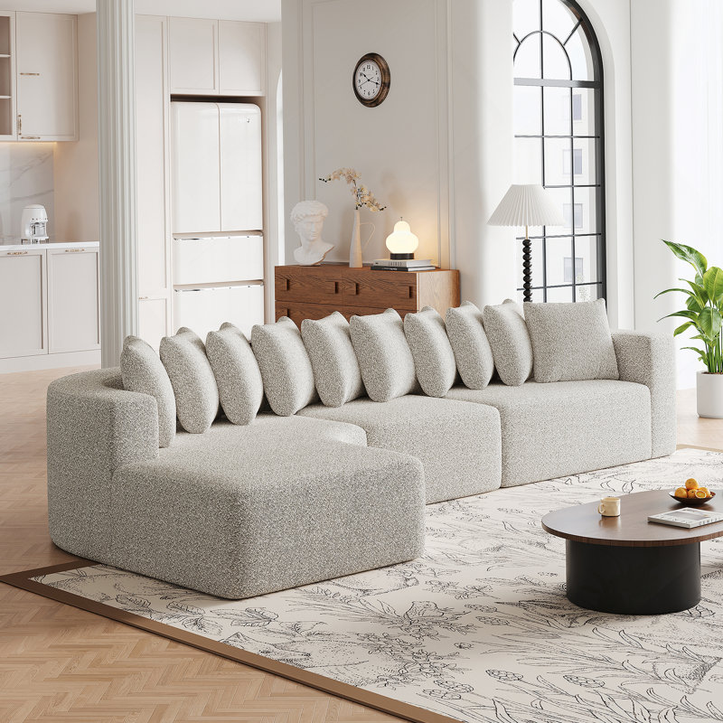 Ensemble de canapé modulaire confortable en chenille avec 10 coussins, conception modulaire en forme de L pour se détendre dans le salon moderne