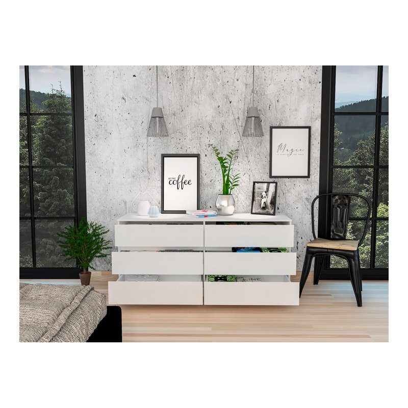 Commode rectangulaire blanche à 6 tiroirs